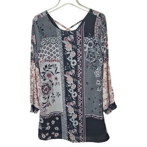 Maurices Women Medium Paisley/ Floral Patchwork Criss Cross Back Sheath Dress